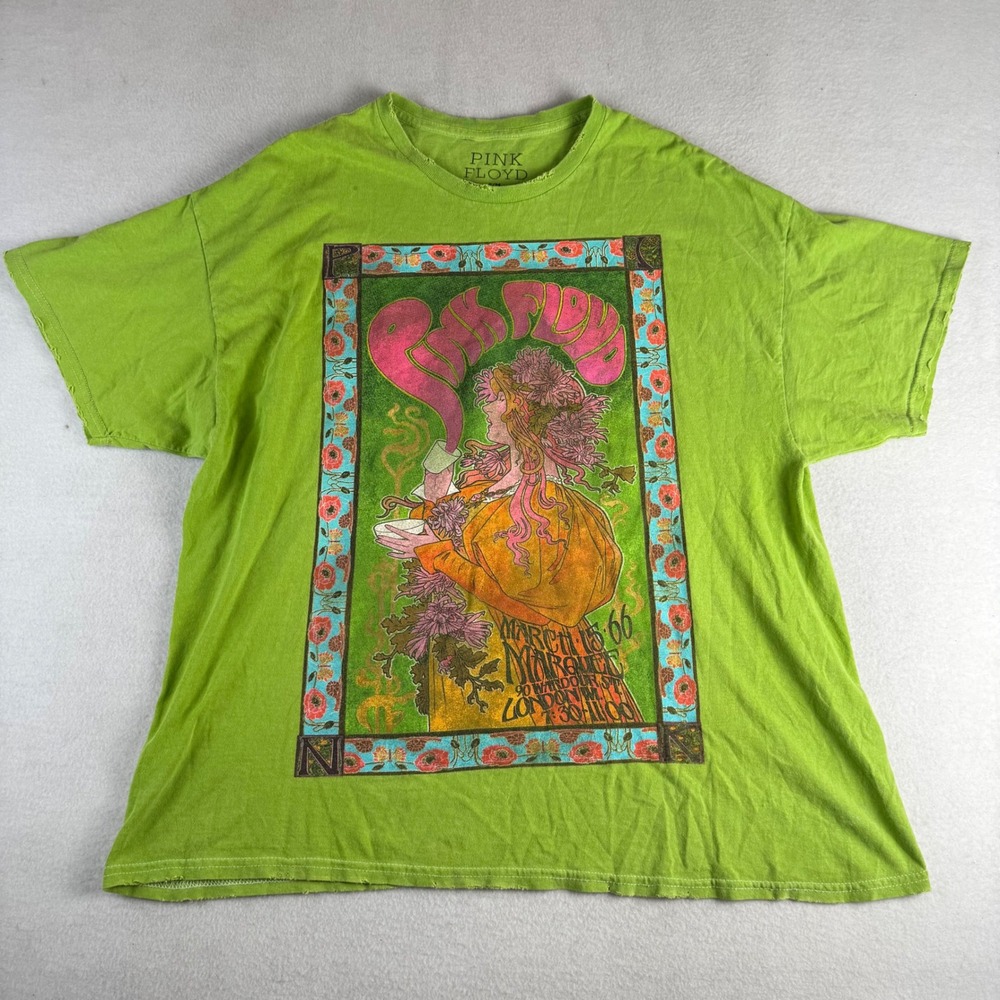 Pink Floyd Marquee London 1966 Graphic T-Shirt Lime Green Distressed S/M